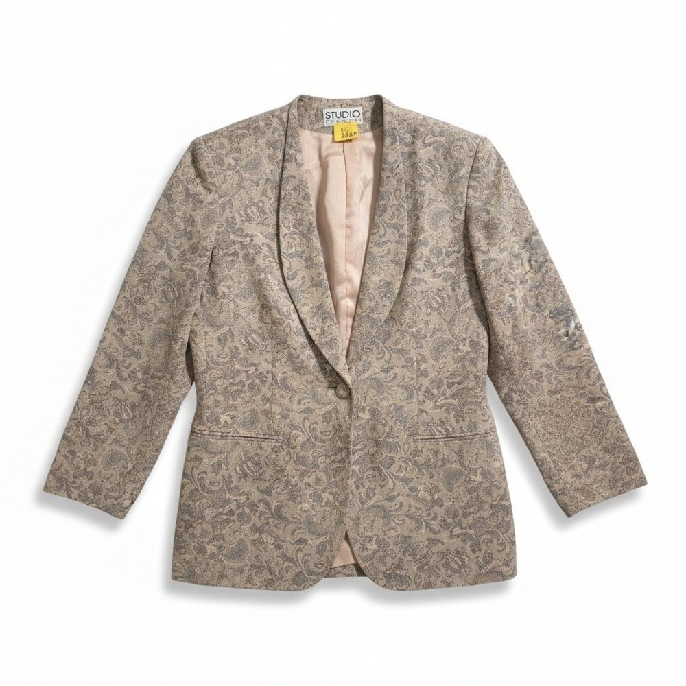 Studio Collection Vintage Paisley Jacquard Blazer Jacket Tan Blue Size 4 USA